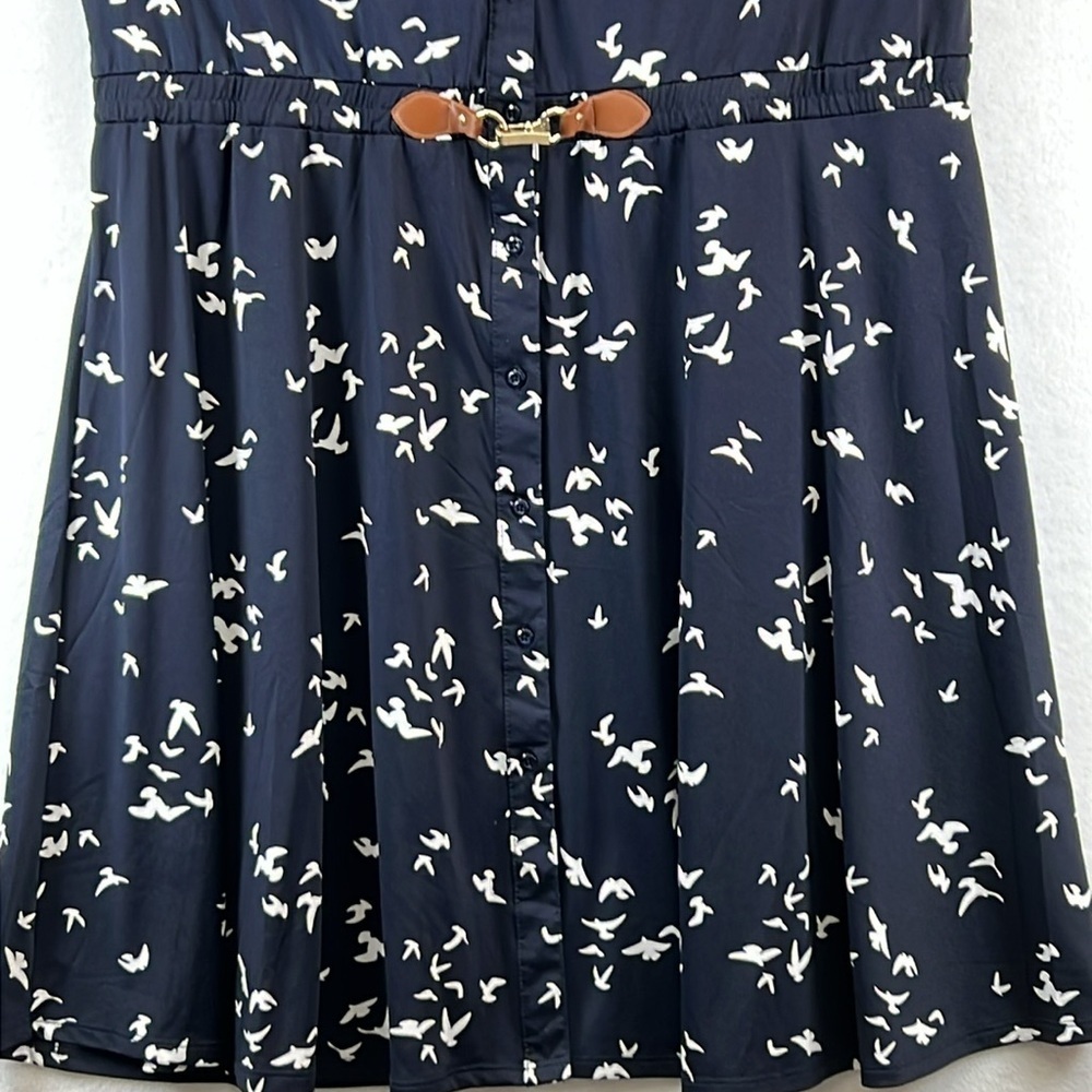 Indigo Rose Women’s Dress Sz 12 Navy/White Bird Print Rayon Blend Button-Front - Picture 4 of 11
